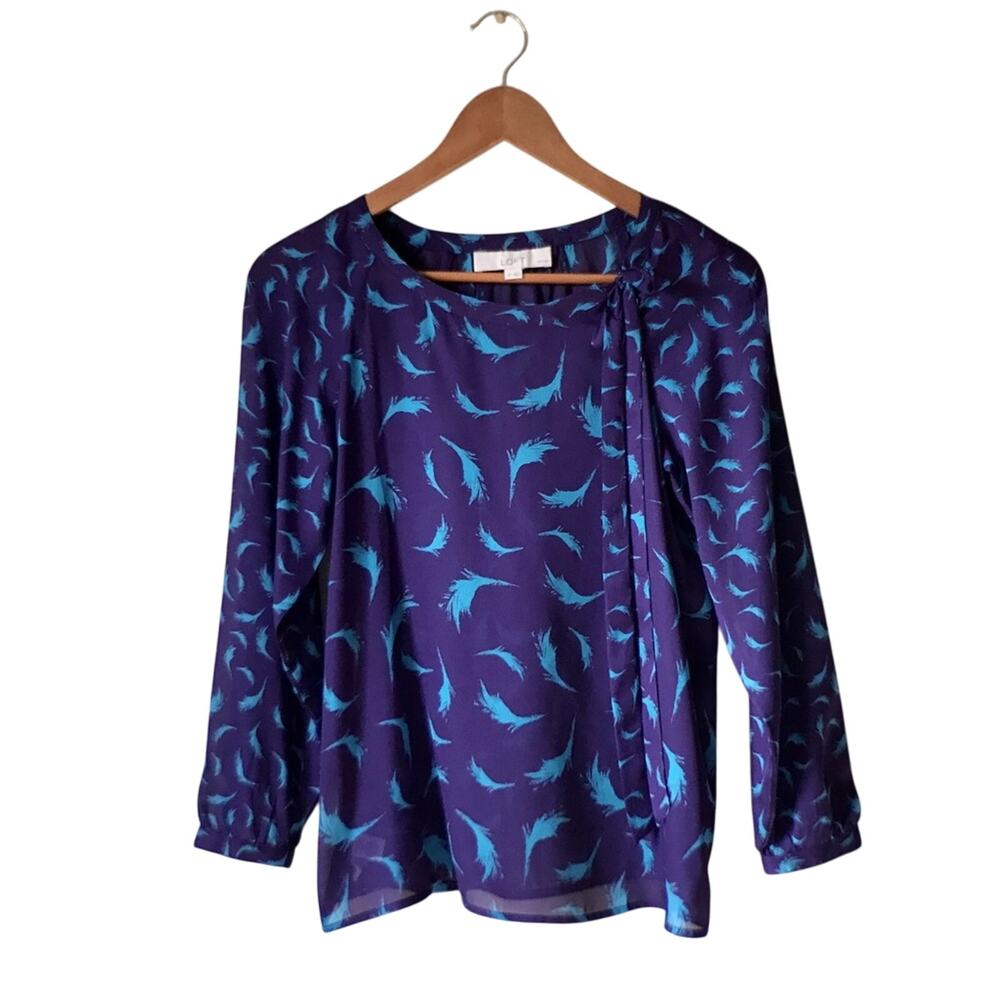 Loft Feather Print Blouse Size Small Petite